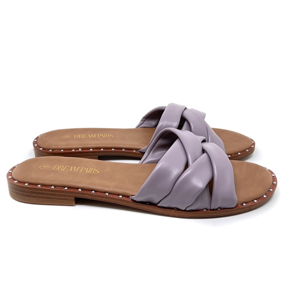 Dream Pairs Slides Slip On Studded Flat Sandals Taro Purple Size 8 - Picture 3 of 12